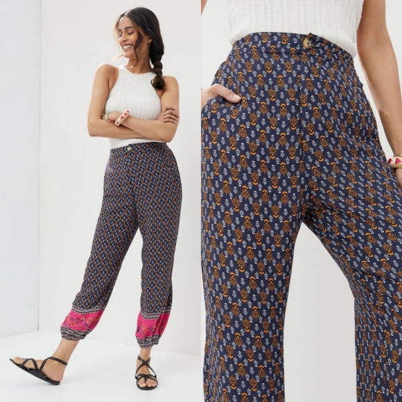 Anthropologie Pants - NWT Anthropologie Smocked Balloon Leg Pants in Blue Motif